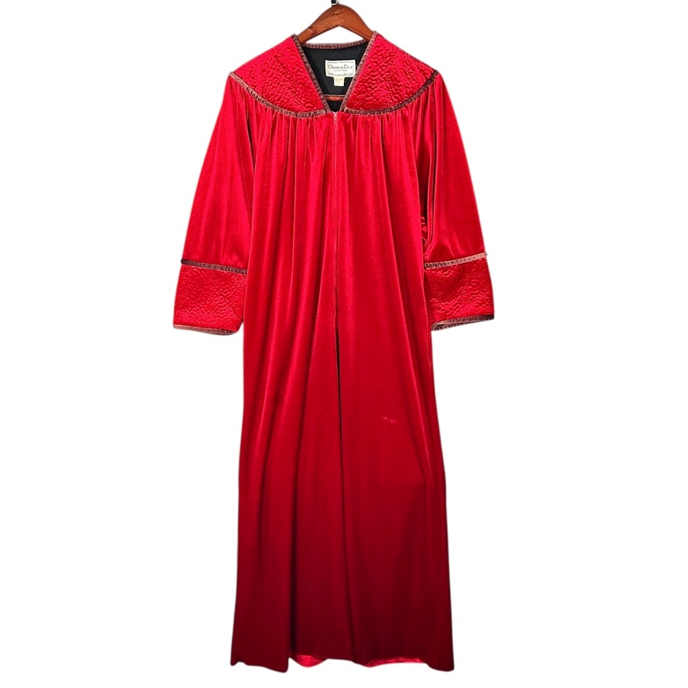 CHRISTIAN DIOR LOUNGE WEAR Vintage Satin Smocked Longline Quilted Housecoat - Picture 1 of 15